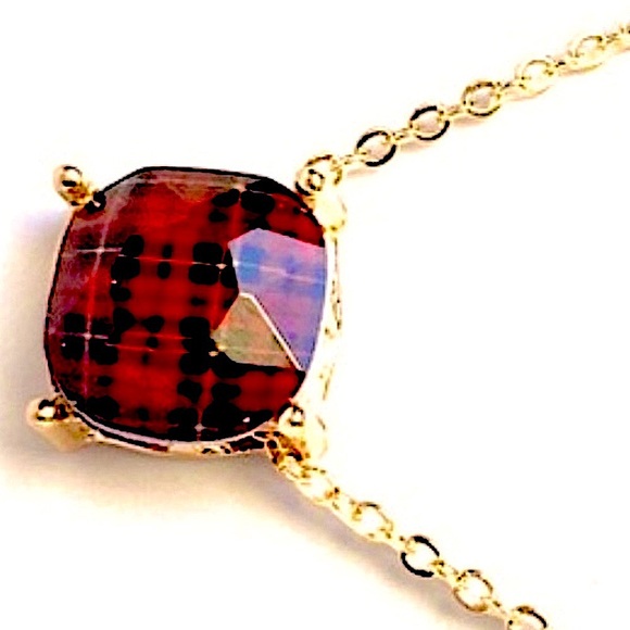 ✌🏼 #1264 Red Buffalo Plaid Epoxy Overlay Necklace - Picture 8 of 10
